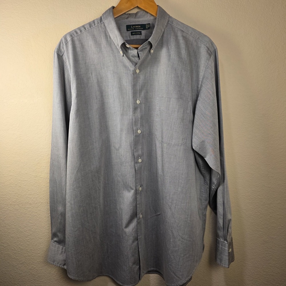 Lauren Ralph Lauren Button Down‎ Shirt Mens Size 17.5 34/35 Gray Long Sleeve